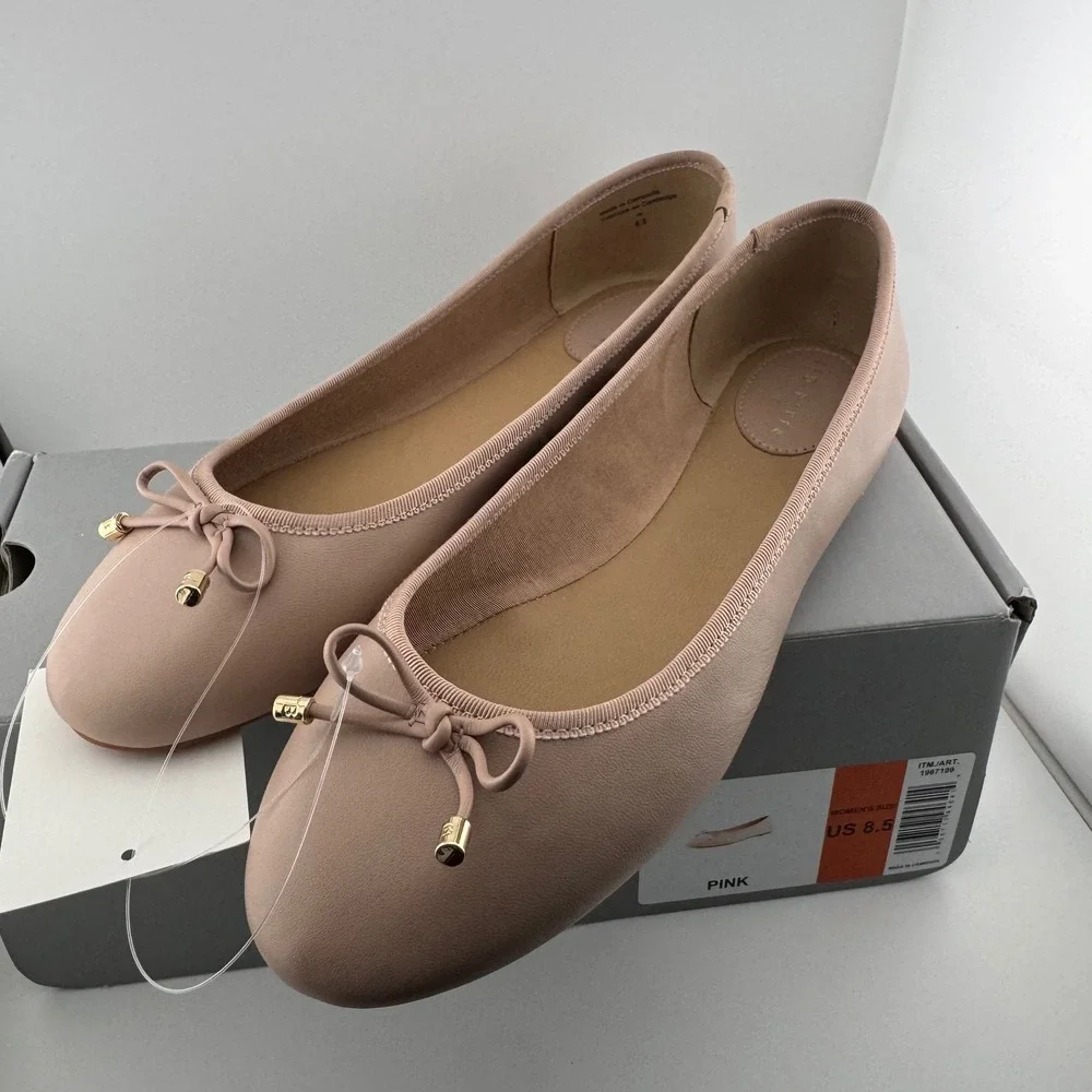 Ted Baker Ballet Flats Women 8.5 Pink NIB Bow Gold Hardware 1967199 Classic Chic